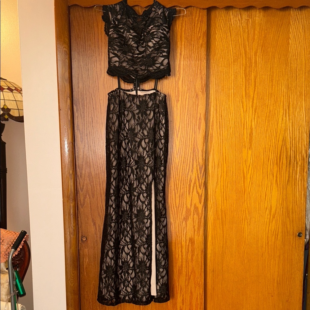 City Triangles Nude and Black Lace two piece dress